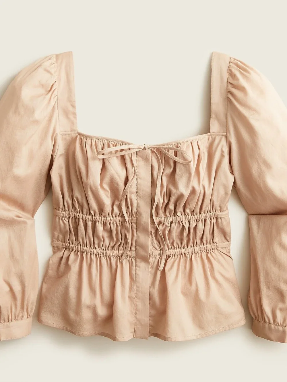 New! J. Crew Sz 6 Cinched-waist Top in Cream Herringbone Cotton NWT
